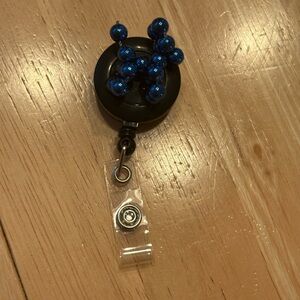 Blue Beaded Balloon Dog Badge Reel with Black Housing